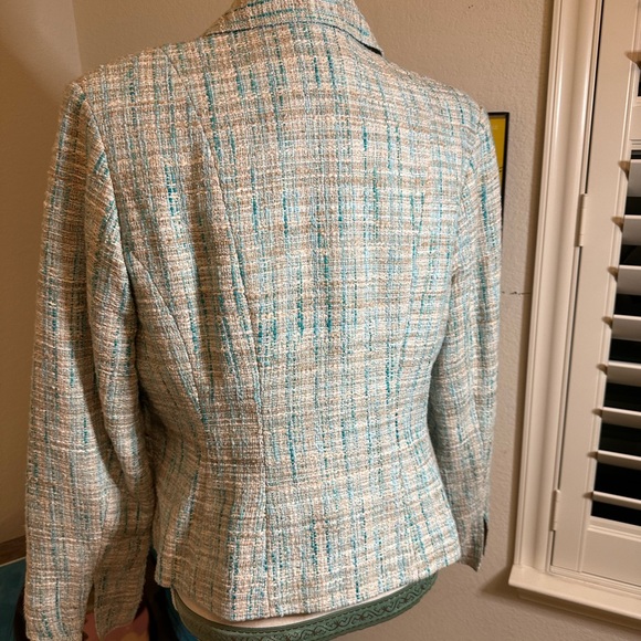 Villager Liz Claiborne Tweed suit skirt jacketed set ocean cream size 12 - Picture 4 of 10